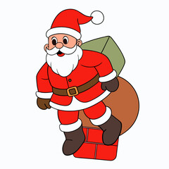 Festive Santa Claus vector illustration carrying a big red bag of gifts on white background Ideal for Christmas designs and cards