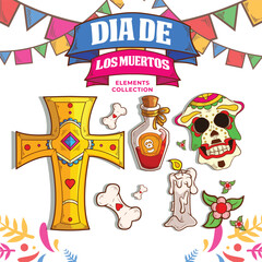 day of the dead or dia de los muertos elements vector design in cartoon illustration style
