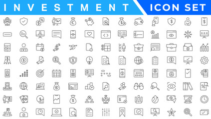 Investment icon set. Containing investor, mutual fund, asset, risk management, economy, financial gain, interest and stock icons