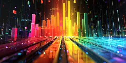 a?'imagine: Colorful bar graph highlighting a substantial spike in stock values, illustrating a remarkable market surge, with detailed annotations and bright visuals.