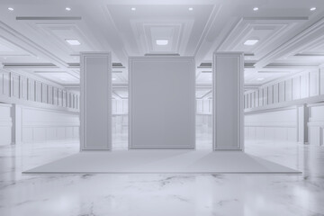 Empty Backdrop Design for mockup and Corporate identity,booth,Decoration,Display.Platform elements in convention hall.Blank scene classic for Graphic Resources.3d Background for online.3d render.