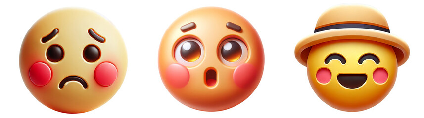 Emoji Mood Spectrum: From blushing sadness to surprised 3D emoji  cut out dicut PNG on transparent