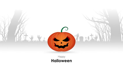 Orange pumpkin with cemetery silhouette