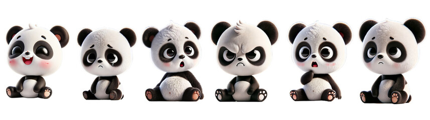 Obraz premium Panda emotions cartoon cut out dicut PNG on transparent