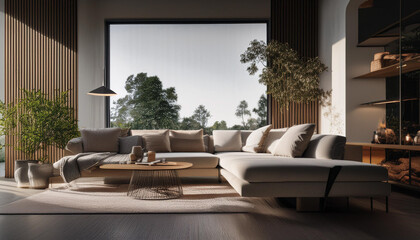 Modern living room with sofa and furniture