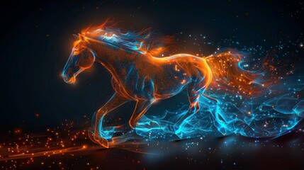 Naklejka premium A majestic stallion with glowing hooves galloping on a cosmos creating an ethereal atmosphere.