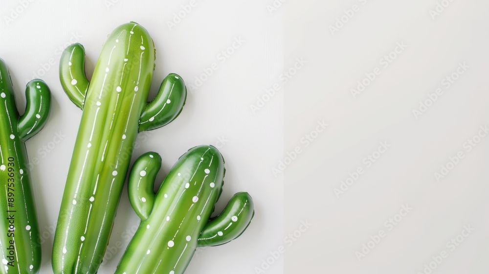 Poster Cactus shaped pen for kids on white background with space for copy