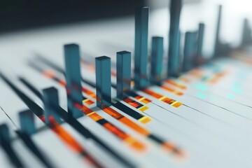 a?'imagine: Dynamic bar graph with bold bars depicting a sharp rise in stock values, highlighting a market performance surge, on a pristine white surface.