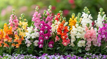  snapdragons with tall flower spikes in a sunny garden