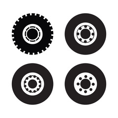 Truck Bus Car wheel icons set black wheel tires silhouette collection auto wheel disks