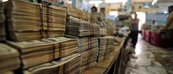 Obraz premium AI generator image of UNRWA as money londary,Stack of banknote money