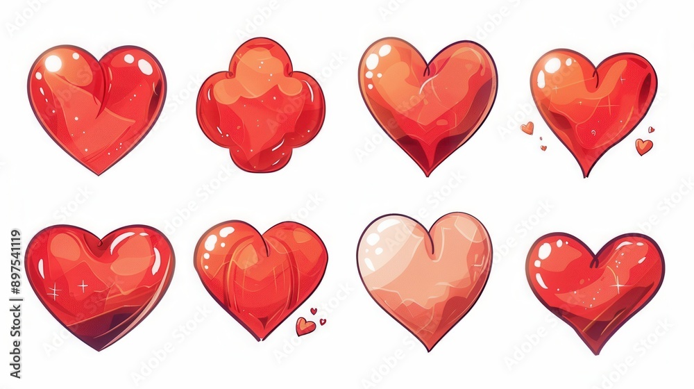 Fototapete a collection of eight red heart illustrations with different styles. each heart is rendered in a dif