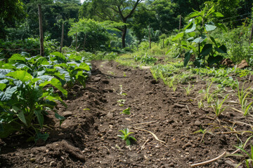 Debris on path now fertile soil for new plants
