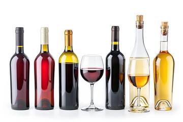 Various wines on white background