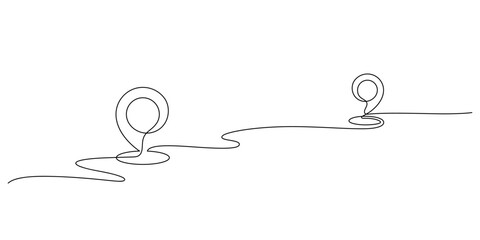 distance marker map pin icon one line drawing minimalism. pin between two points mark place vector illustration