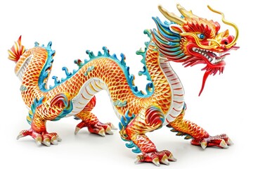 Vibrant Chinese dragon on white backdrop
