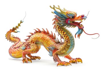 Fototapeta premium Vibrant Chinese dragon on white backdrop
