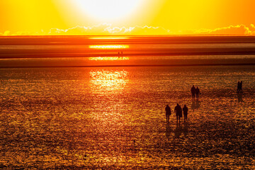 People, Sunset, Wadden Sea