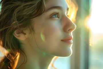 Profile of Senior Woman in Jade Green Attire Embracing Hope and Light