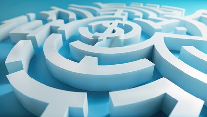 White Dollar Sign Maze on Blue Background