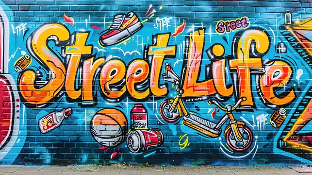 Graffiti art on a brick wall, featuring the words Street Life.