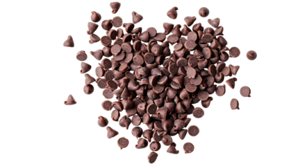 close up of heart shape chocolate chips on white background, Chocolate chips