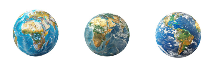 Globes Showing Earth Continents Isolated on Transparent Background.