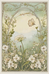 Modern art nouveau wildflower frame border, generative ai
