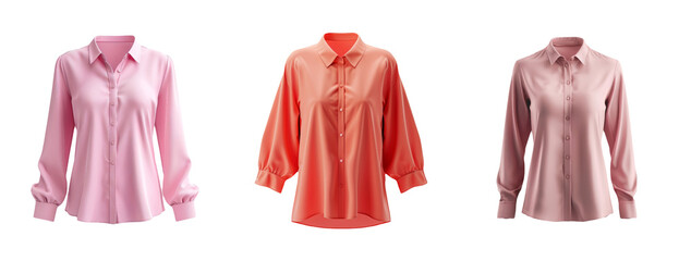 Women's Fashion Shirts Isolated on Transparent Background.