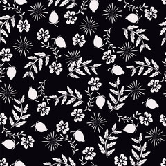 Elegance pink floral stems seamless pattern on a grey background. Vector hand drawn. Artistic, abstract flowers and tiny leaves, buds bells printing. Template for designs, fabric, fashion, textile
