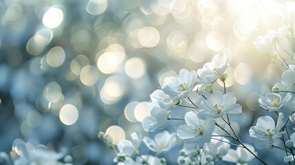 Fototapeta premium Spring scene with white flowers in front of Bokeh background