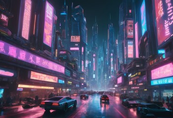 Obraz premium Neon Nights: The Cyberpunk Metropolis