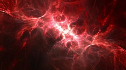Entrancing red backdrop with striking lighting effects, merging energy and fractal components for a mesmerizing and original composition