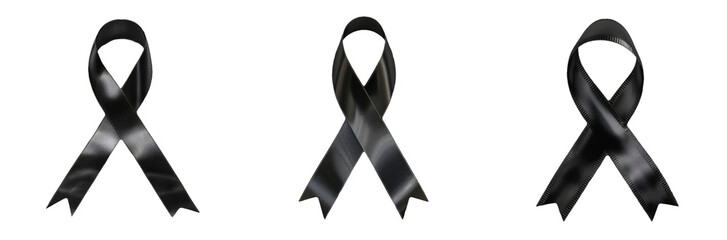 Black Awareness Ribbons Isolated on Transparent Background