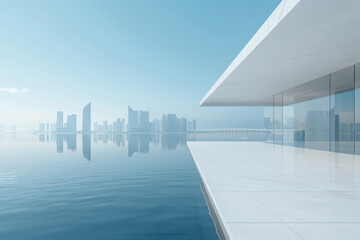 Fototapeta premium Modern buildings by the lake. The modern urban skyline is in the background.