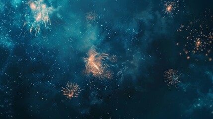 Obraz premium Night sky fireworks display with smoke trails and stars