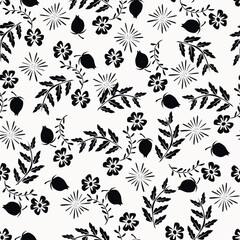 Seamless winter floral pattern with branches and berries. Pastel palette white background.