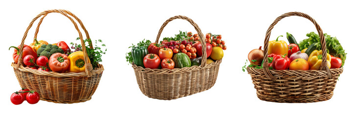 Fresh Fruit Baskets Variety Isolated on Transparent Background