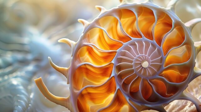 Nautilus Shell Symmetrical Spiral Growth in Golden Ratio