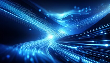 Blue light streak, fiber optic, speed line, futuristic background for 5g or 6g technology wireless data transmission, high-speed internet in abstract