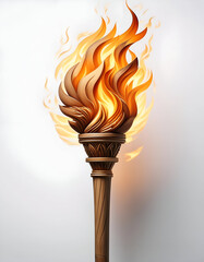 A Wooden Torch With a Flaming Top, Isolated on a White Background