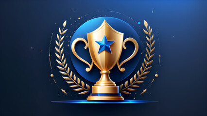 a trophy with a blue background