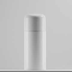 A white, round plastic bottle with a smooth surface and a blank label. The bottle has a compact size and is ideal for showcasing skincare or cosmetic products.