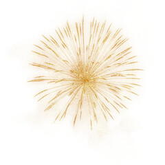 Shiny golden fireworks with textured on a white background. PNG transparent. Celebration, Holiday, Christmas, Wedding. Gold sparkles 