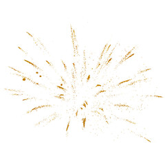 Shiny golden fireworks with textured on a white background. PNG transparent. Celebration, Holiday, Christmas, Wedding. Gold sparkles 