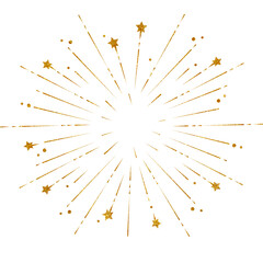 Shiny golden fireworks with textured on a white background. PNG transparent. Celebration, Holiday, Christmas, Wedding. Gold sparkles 