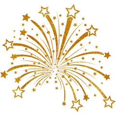 Shiny golden fireworks with textured on a white background. PNG transparent. Celebration, Holiday, Christmas, Wedding. Gold sparkles 
