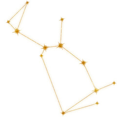 Golden constellation. Gold Shining Paint Stain Hand Drawn Illustration brush stroke paint ornament decorate. Gold tree. Wedding invitation border. Stars  on transparent. zodiac sign's birthday