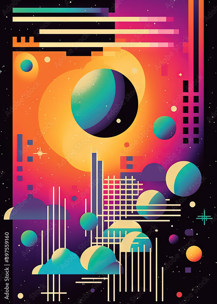 Poster Abstract background with geometric shapes in retro minimalistic style with bright colors