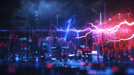 Fototapeta premium Futuristic stock market background with lightning effects highlighting international financial activities.